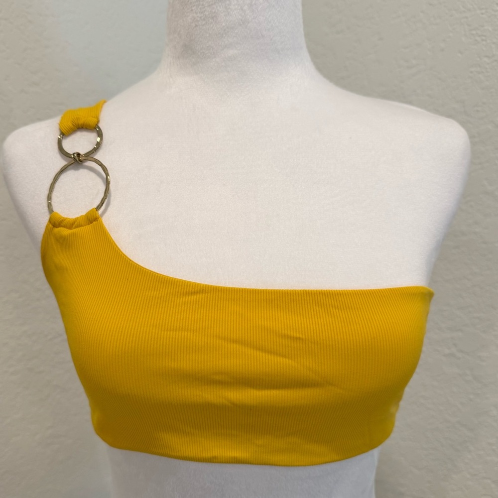 Beach Bunny Yellow Asymmetrical Tank with Gold Rings